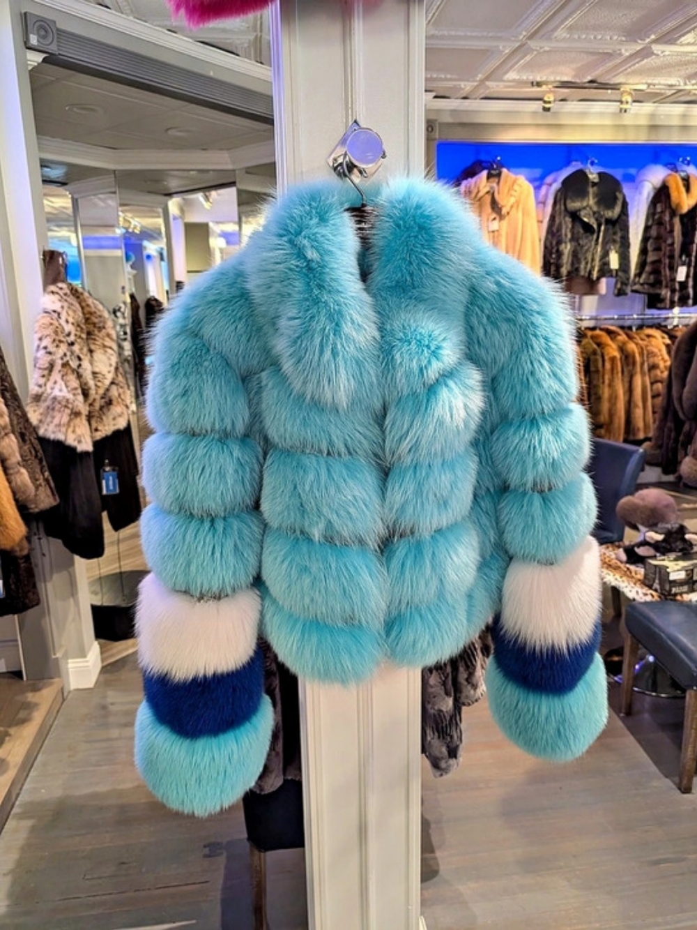 Blue & White Fox Fur Teddy Jacket New With Tags